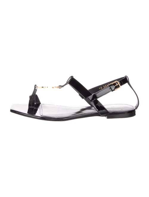 Saint Laurent Signature Logo Leather T-Strap Sandals