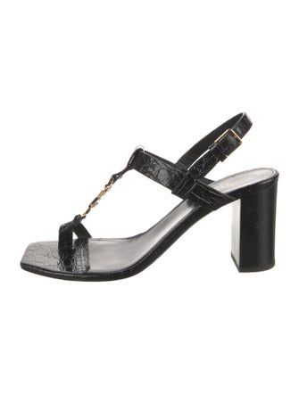 Saint Laurent Signature Logo Embossed Leather T-Strap Sandals