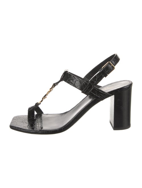 Saint Laurent Signature Logo Embossed Leather T-Strap Sandals