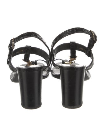 Saint Laurent Signature Logo Embossed Leather T-Strap Sandals