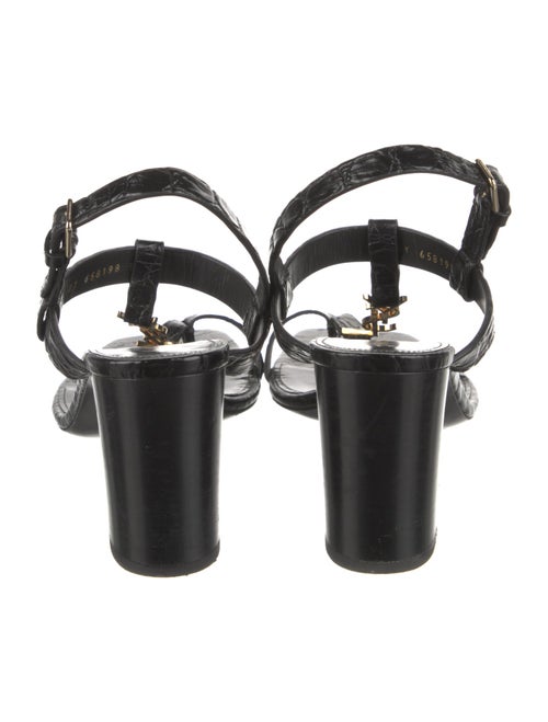 Saint Laurent Signature Logo Embossed Leather T-Strap Sandals