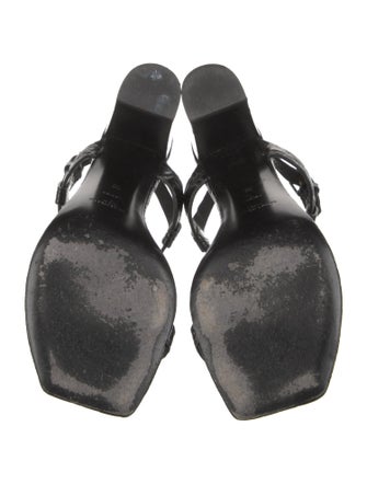 Saint Laurent Signature Logo Embossed Leather T-Strap Sandals