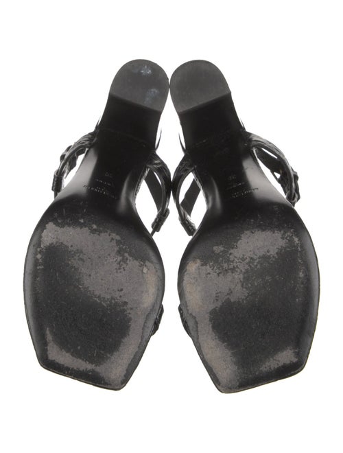 Saint Laurent Signature Logo Embossed Leather T-Strap Sandals