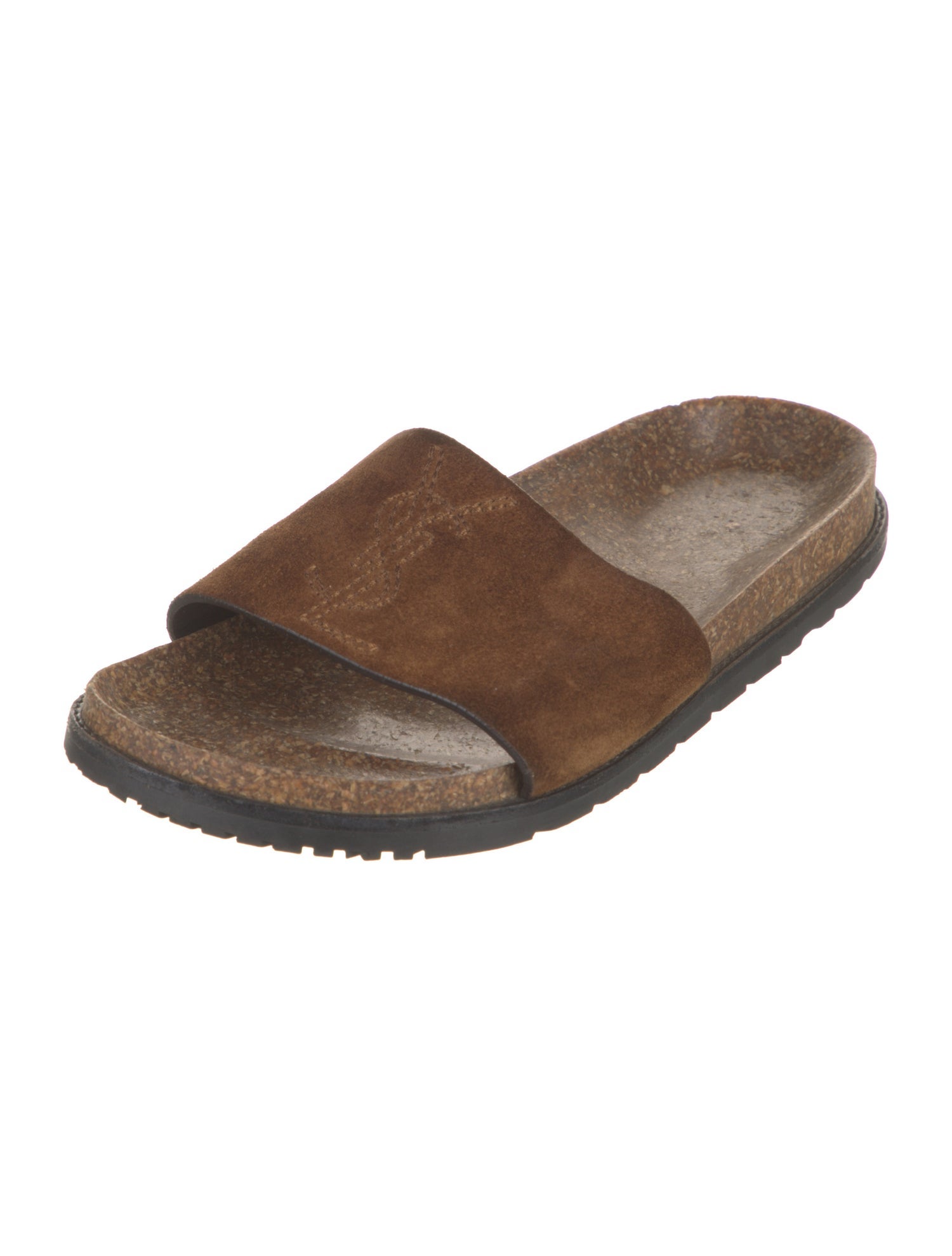 Saint Laurent Suede Embroidered Accent Slides