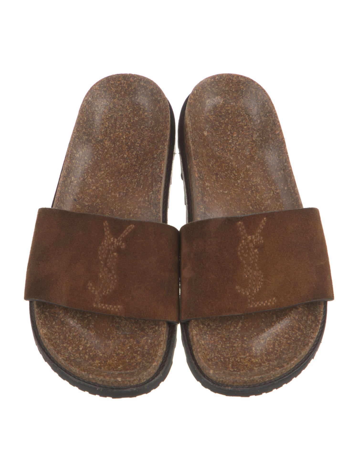 Saint Laurent Suede Embroidered Accent Slides