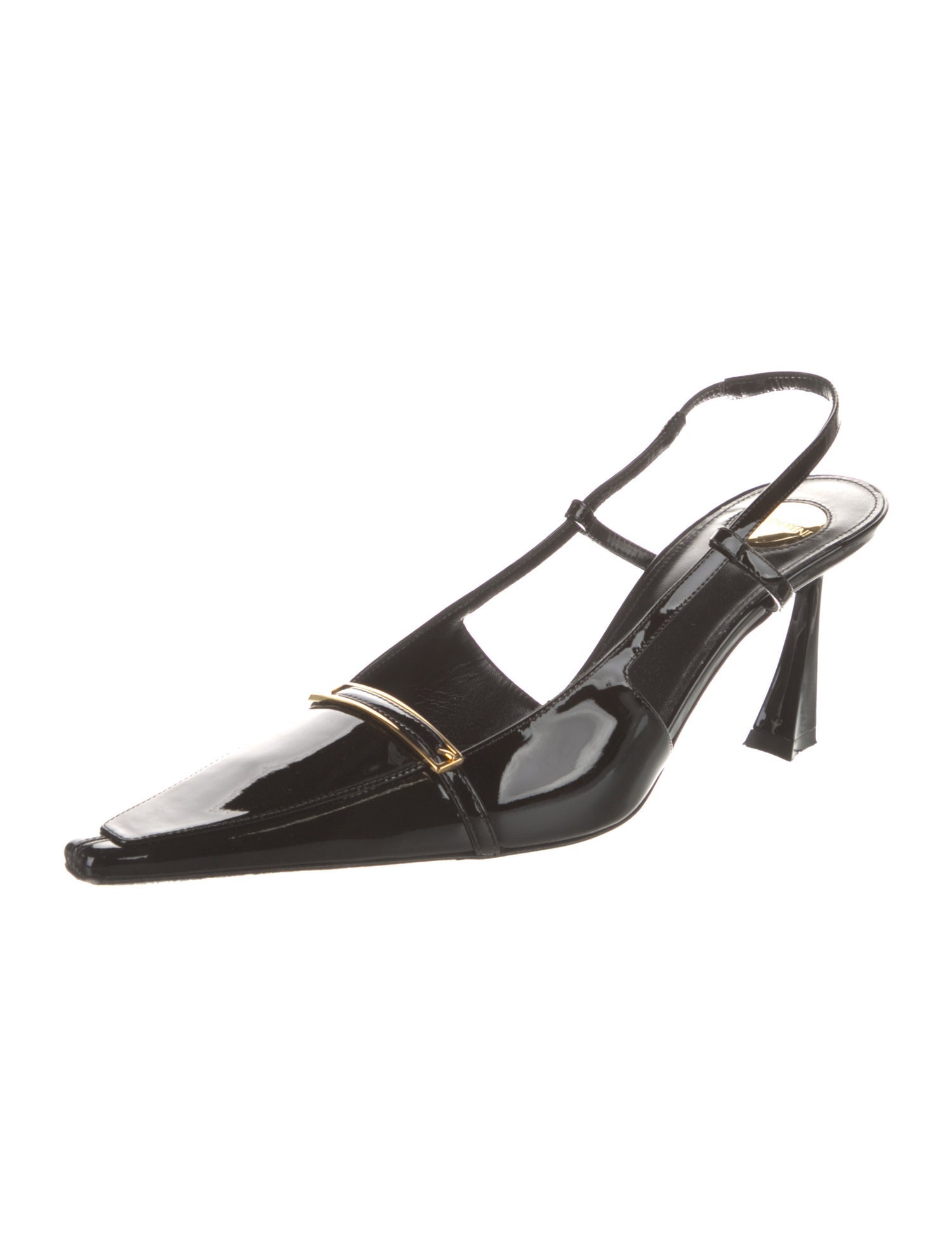 Saint Laurent Horsebit Accent Patent Leather Slingback Pumps