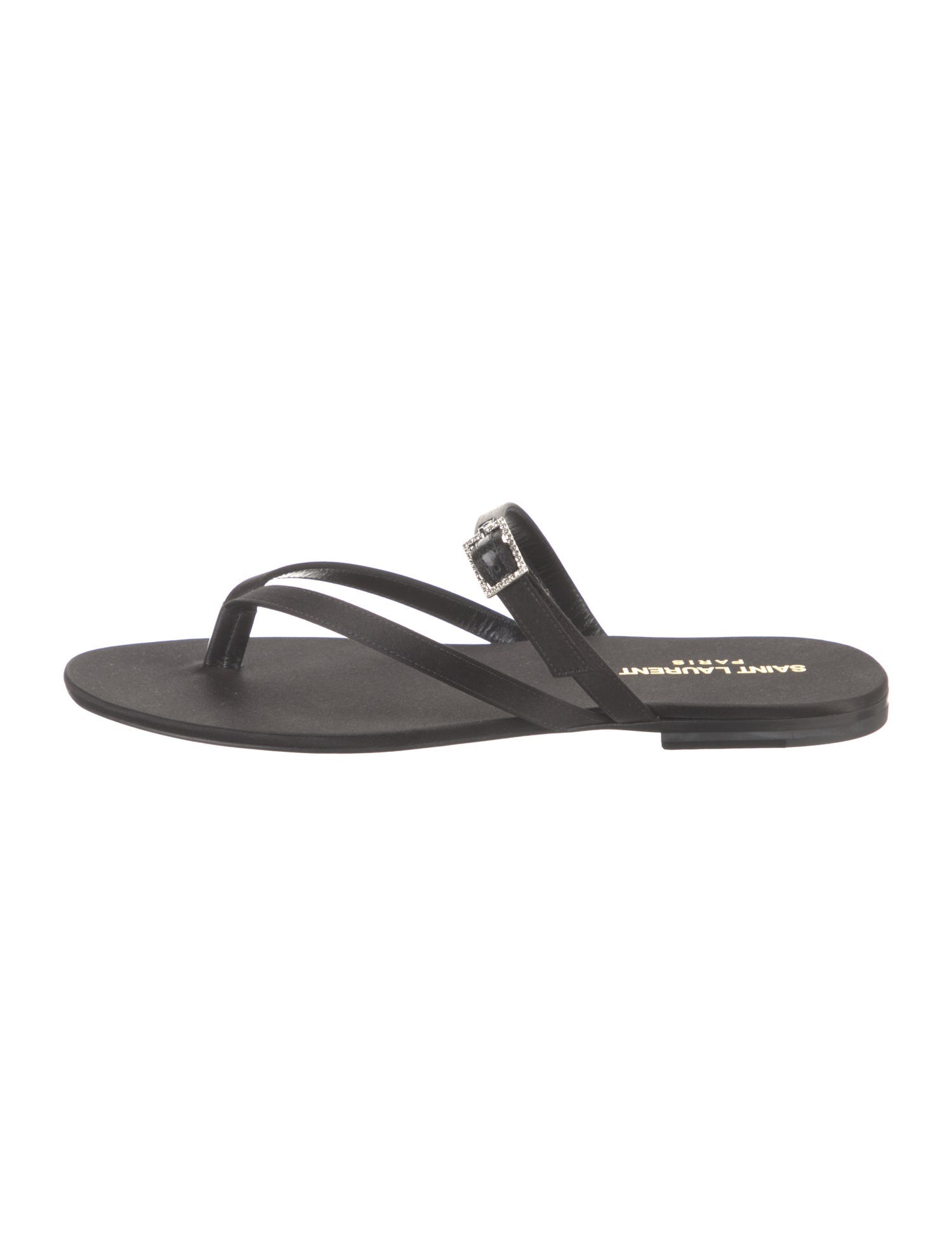 Saint Laurent Satin Crystal Embellishments Slides w/ Tags