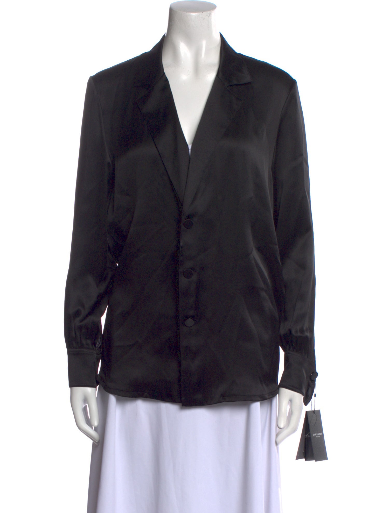 Saint Laurent Silk V-Neck Button-Up Top w/ Tags