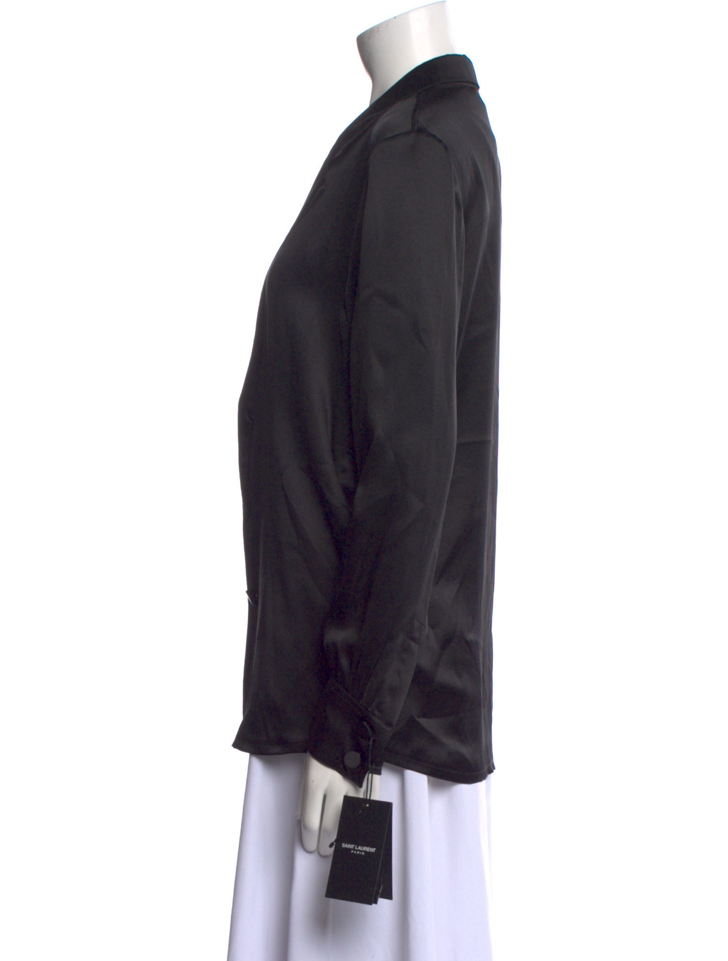 Saint Laurent Silk V-Neck Button-Up Top w/ Tags