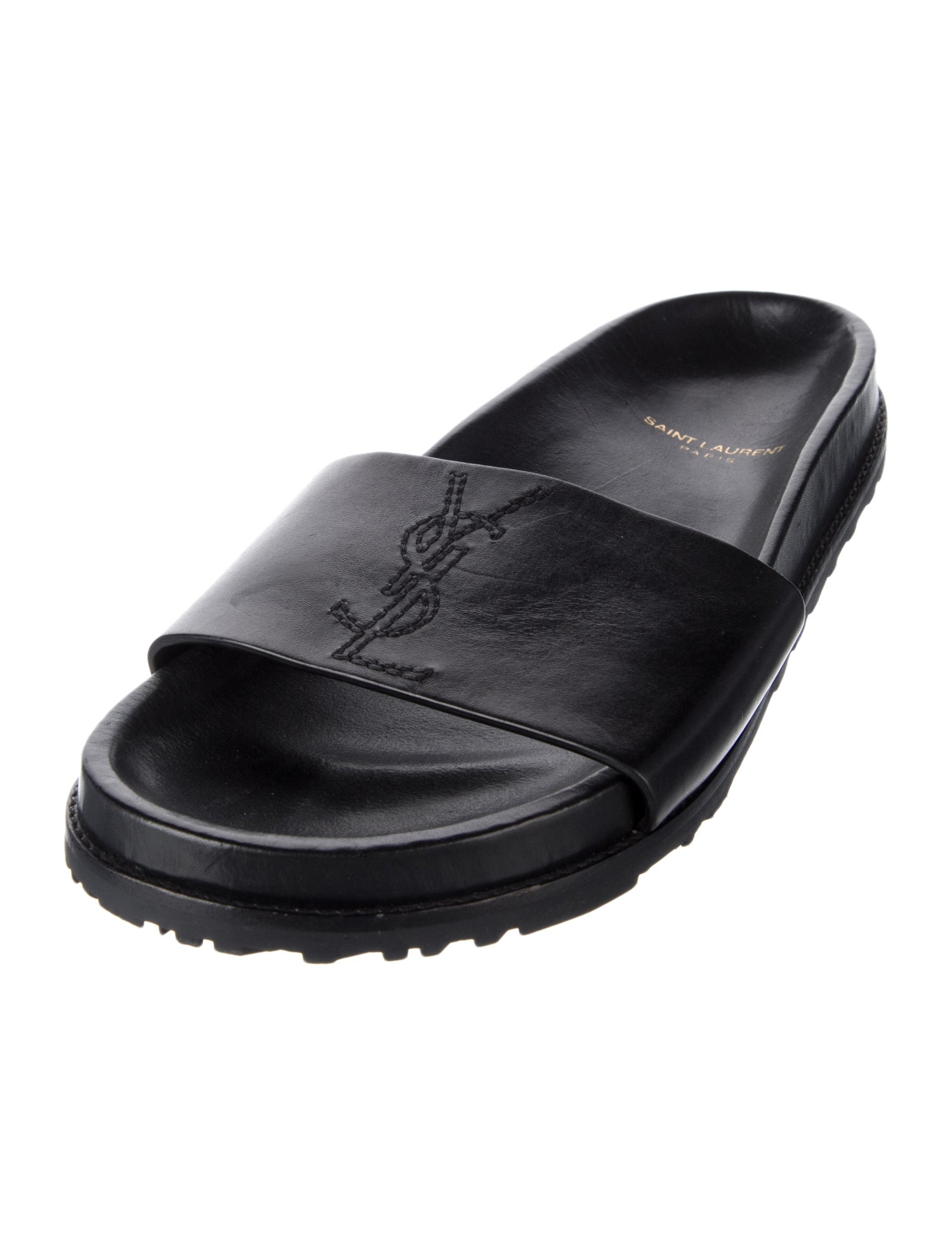 Saint Laurent Leather Embroidered Accent Slides