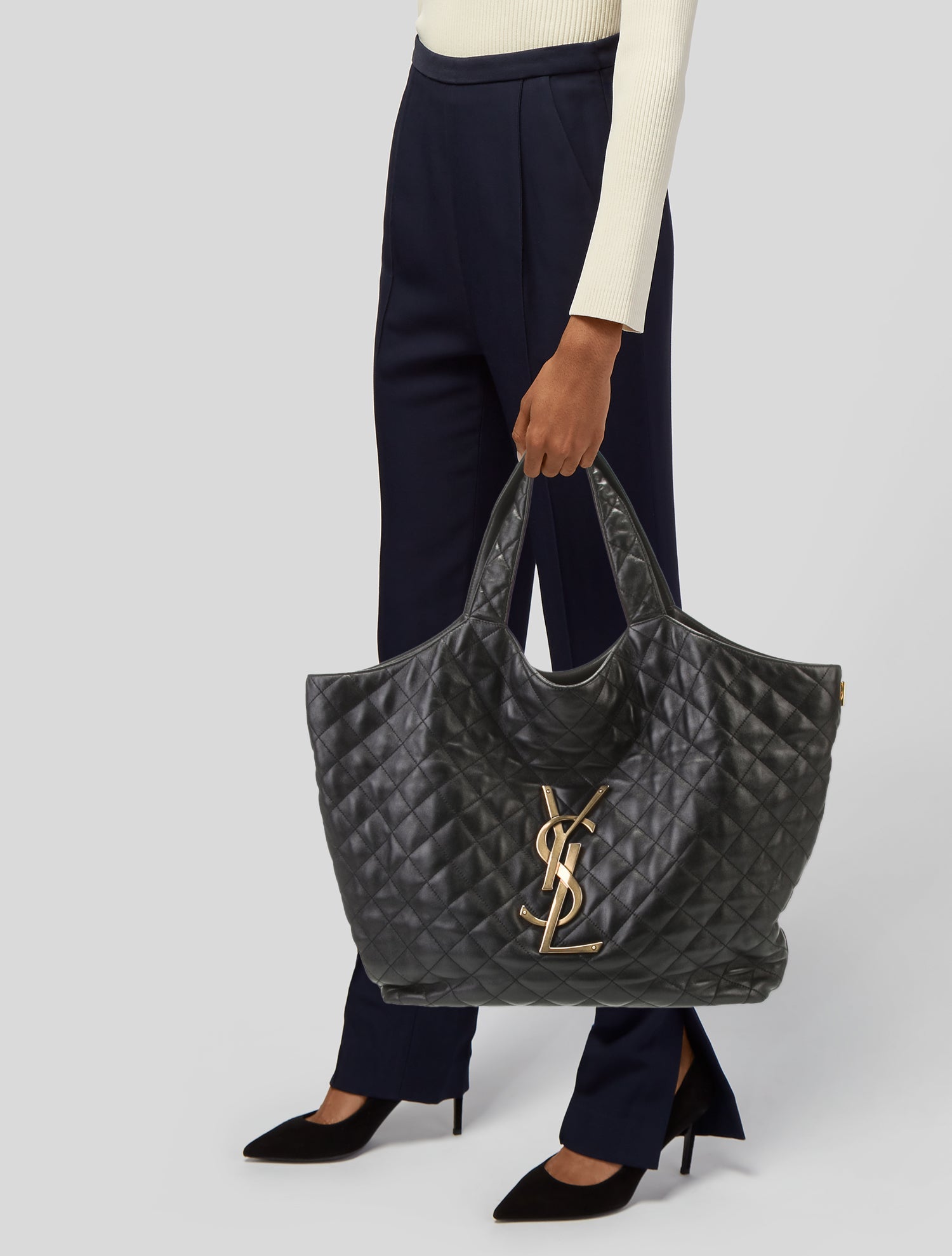 Saint Laurent Quilted Leather Monogram Icare Maxi Shopping Tote 2022
