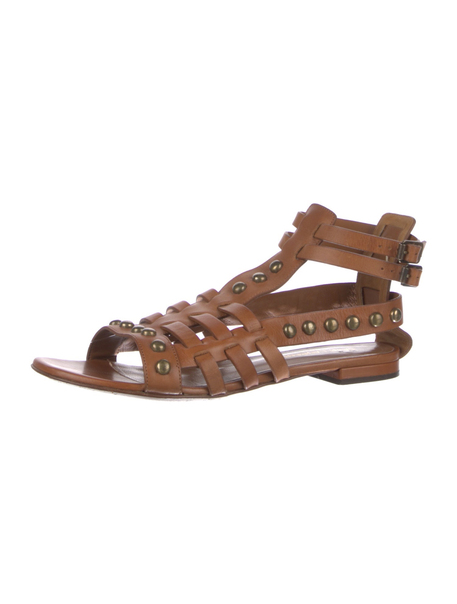 Saint Laurent Leather Studded Accents Gladiator Sandals
