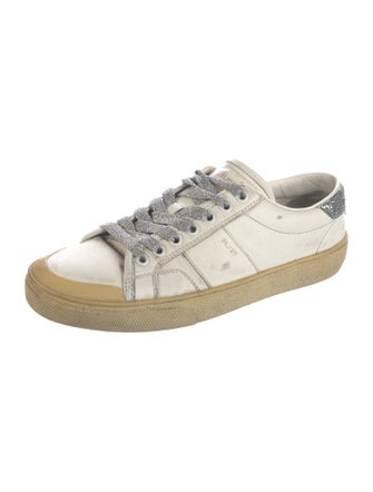 Saint Laurent Leather Glitter Accents Sneakers