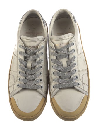 Saint Laurent Leather Glitter Accents Sneakers