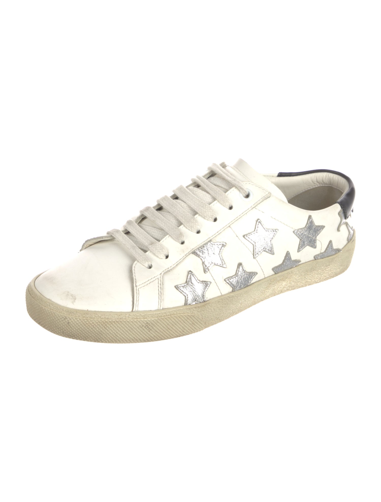 Saint Laurent Leather Embroidered Accent Sneakers