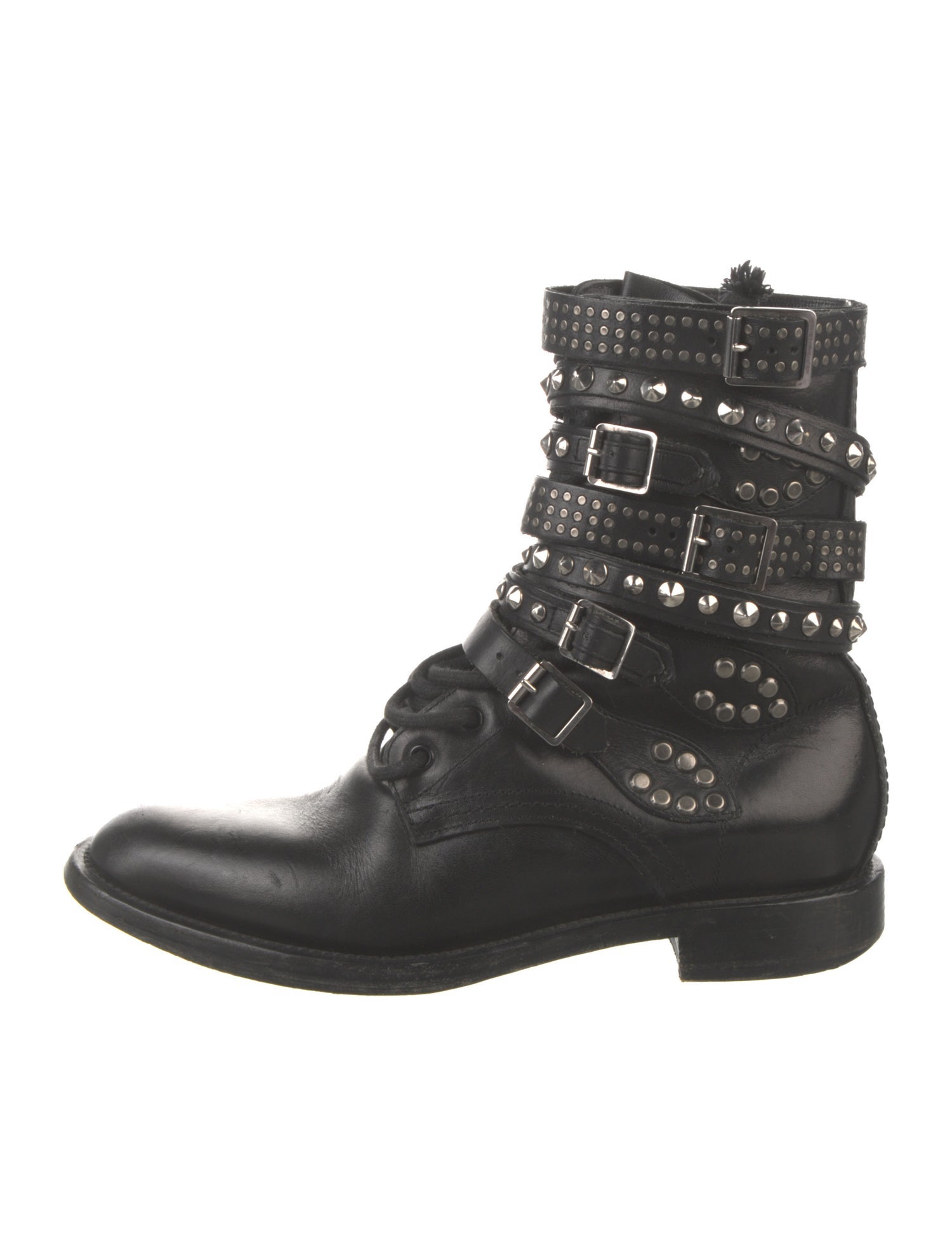 Saint Laurent Leather Studded Accents Combat Boots