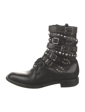 Saint Laurent Leather Studded Accents Combat Boots