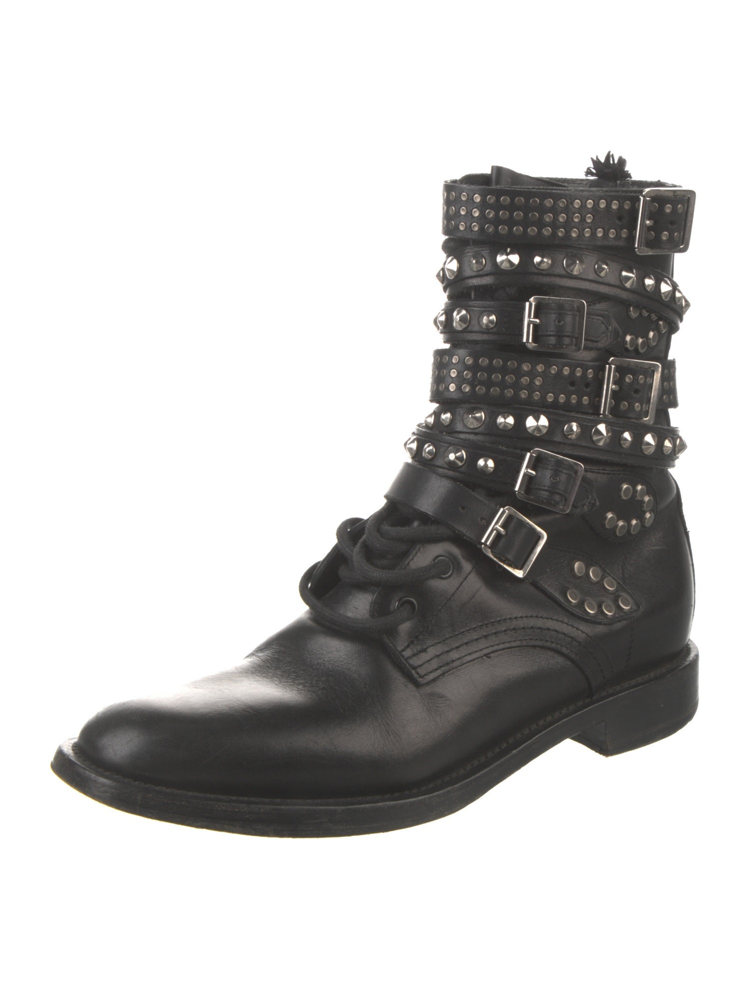 Saint Laurent Leather Studded Accents Combat Boots