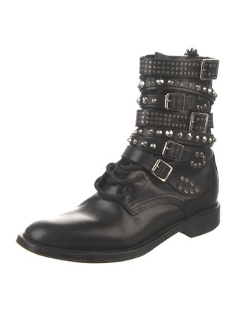 Saint Laurent Leather Studded Accents Combat Boots