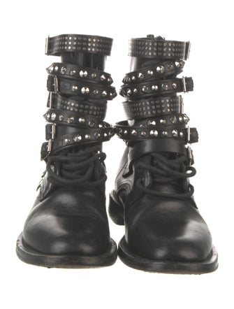 Saint Laurent Leather Studded Accents Combat Boots