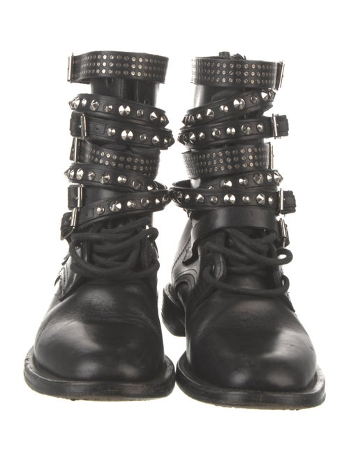 Saint Laurent Leather Studded Accents Combat Boots