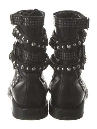 Saint Laurent Leather Studded Accents Combat Boots