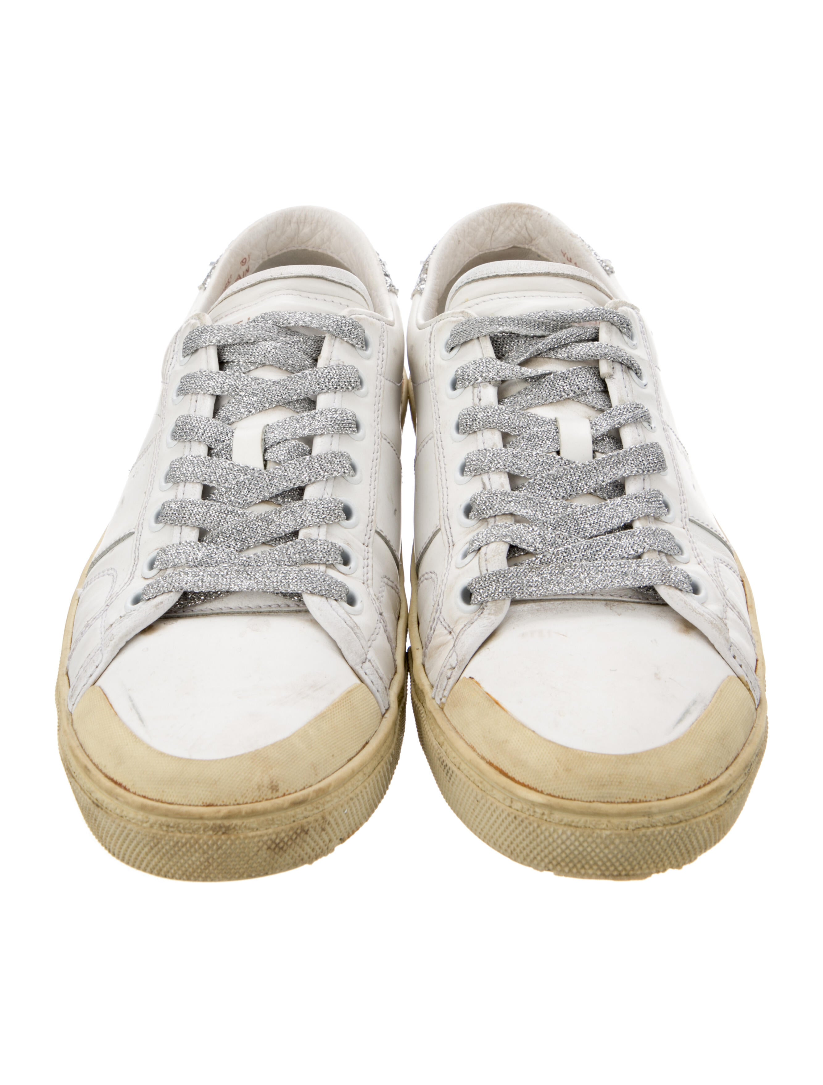 Saint Laurent Leather Glitter Accents Sneakers