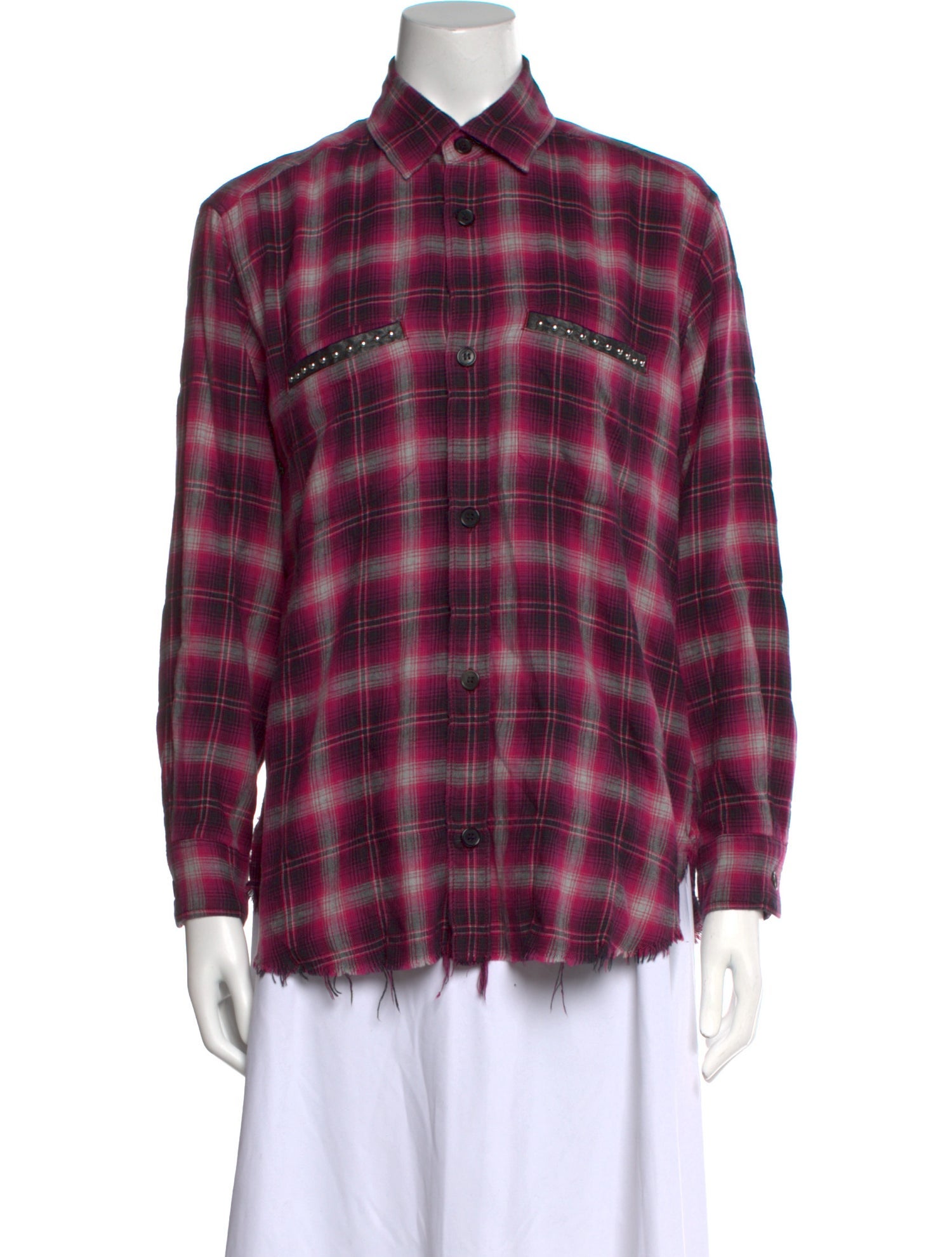 Saint Laurent Plaid Print Long Sleeve Button-Up Top
