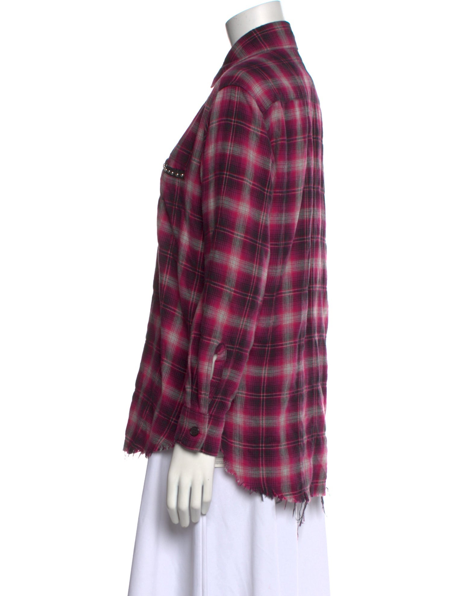 Saint Laurent Plaid Print Long Sleeve Button-Up Top