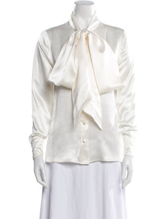 Saint Laurent Silk Long Sleeve Button-Up Top