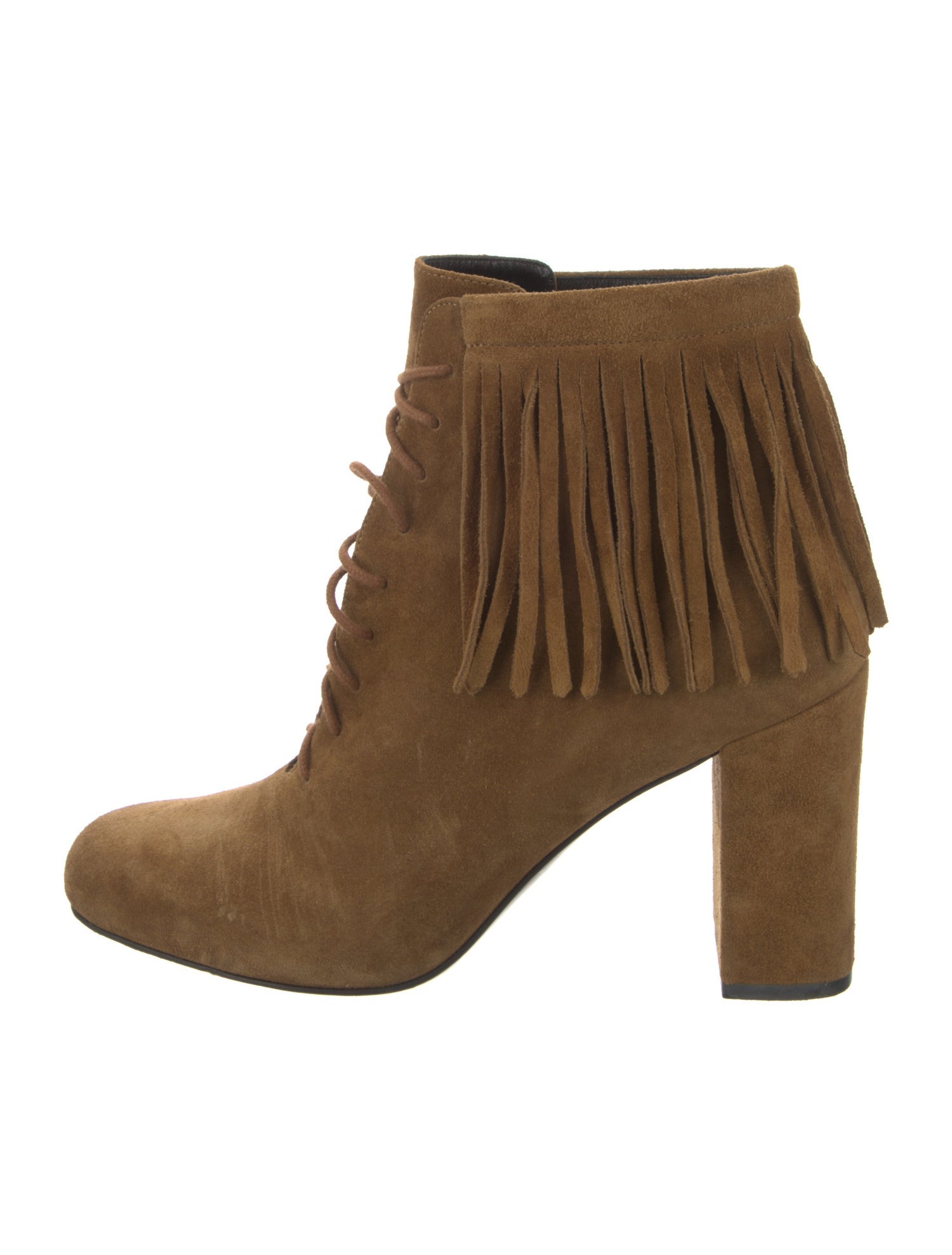 Saint Laurent Suede Fringe Trim Accent Lace-Up Boots