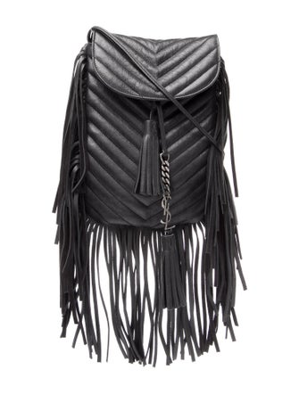 Saint Laurent Leather Chevron Fringe Crossbody Bag Small Vintage