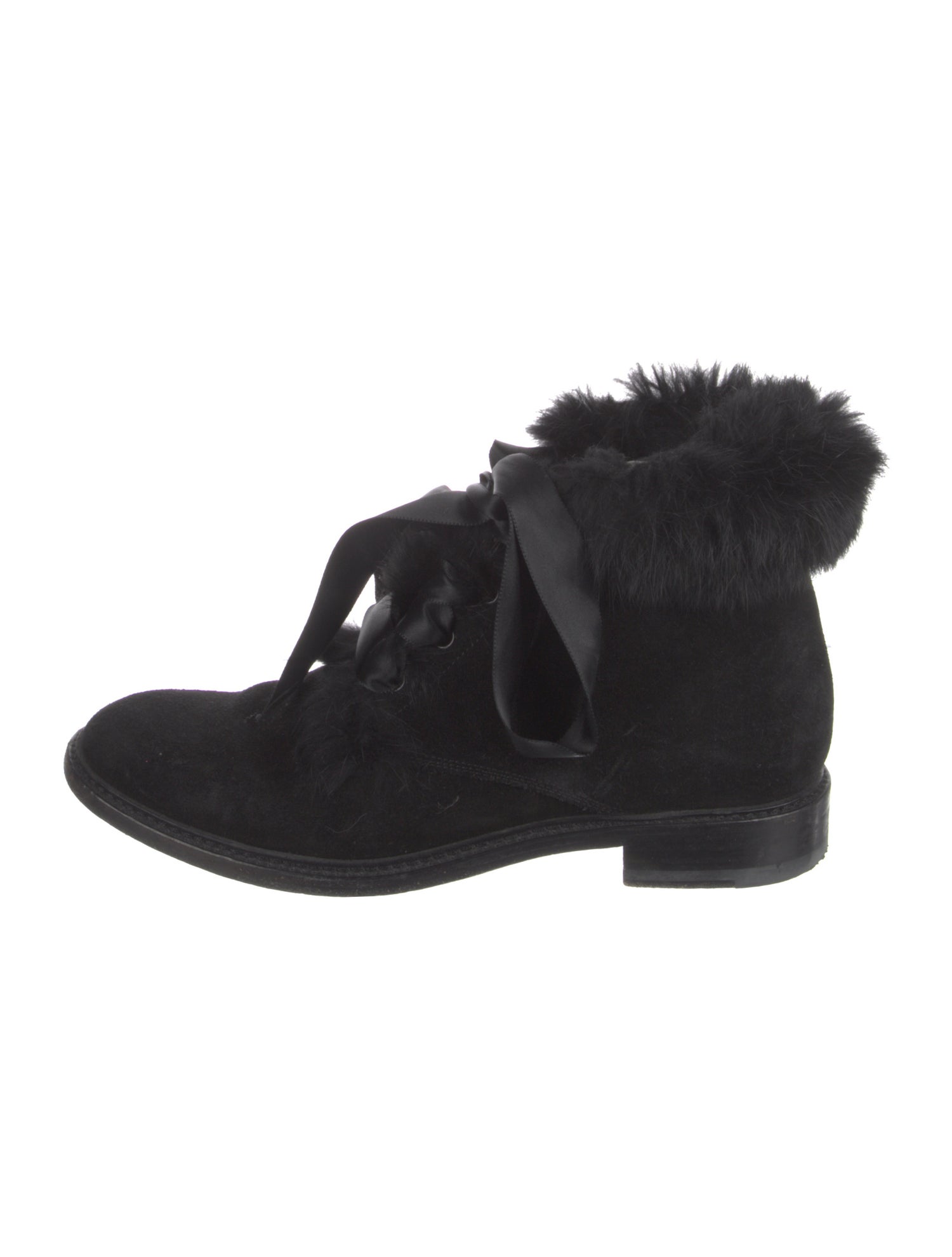 Saint Laurent Suede Fur Trim Lace-Up Boots
