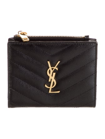 Saint Laurent Matelassé Monogram Card Case Leather Compact Wallet