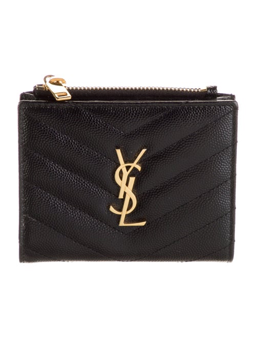Saint Laurent Matelassé Monogram Card Case Leather Compact Wallet
