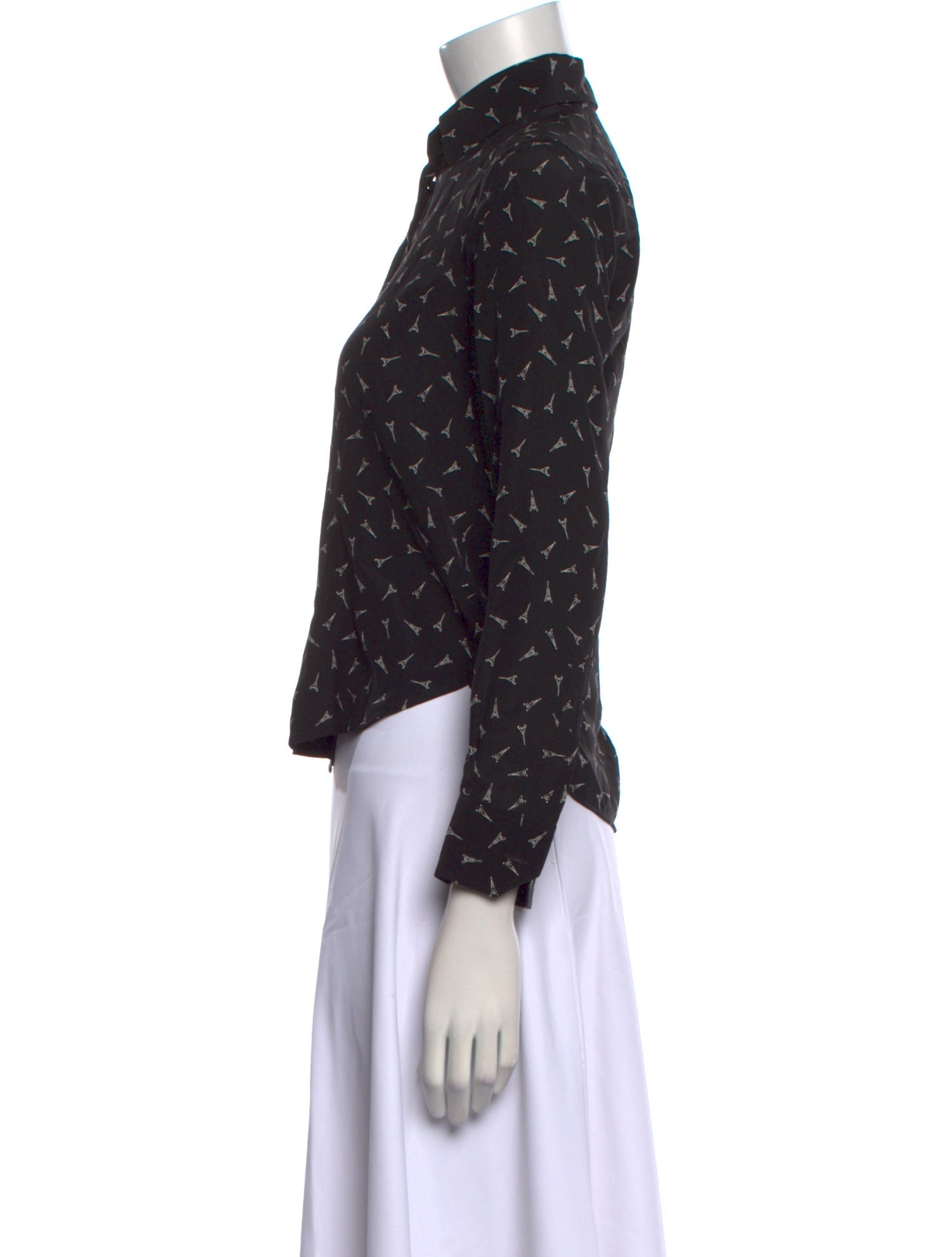 Saint Laurent Printed Mock Neck Button-Up Top