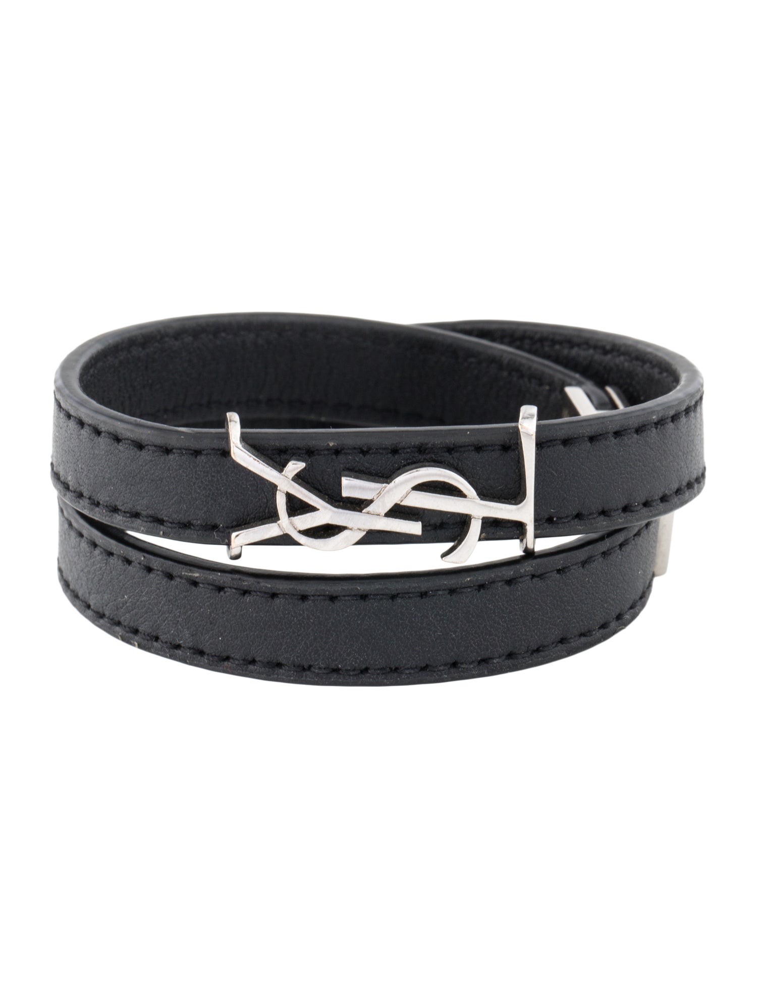 Saint Laurent Leather Opyum Double Wrap Bracelet