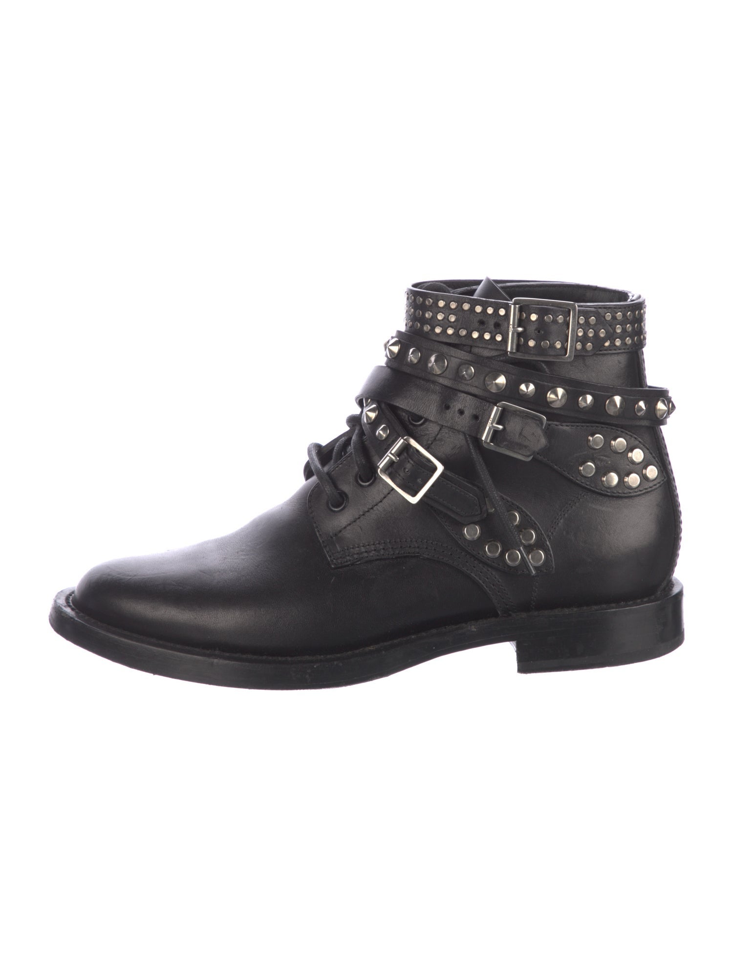 Saint Laurent Leather Studded Accents Combat Boots