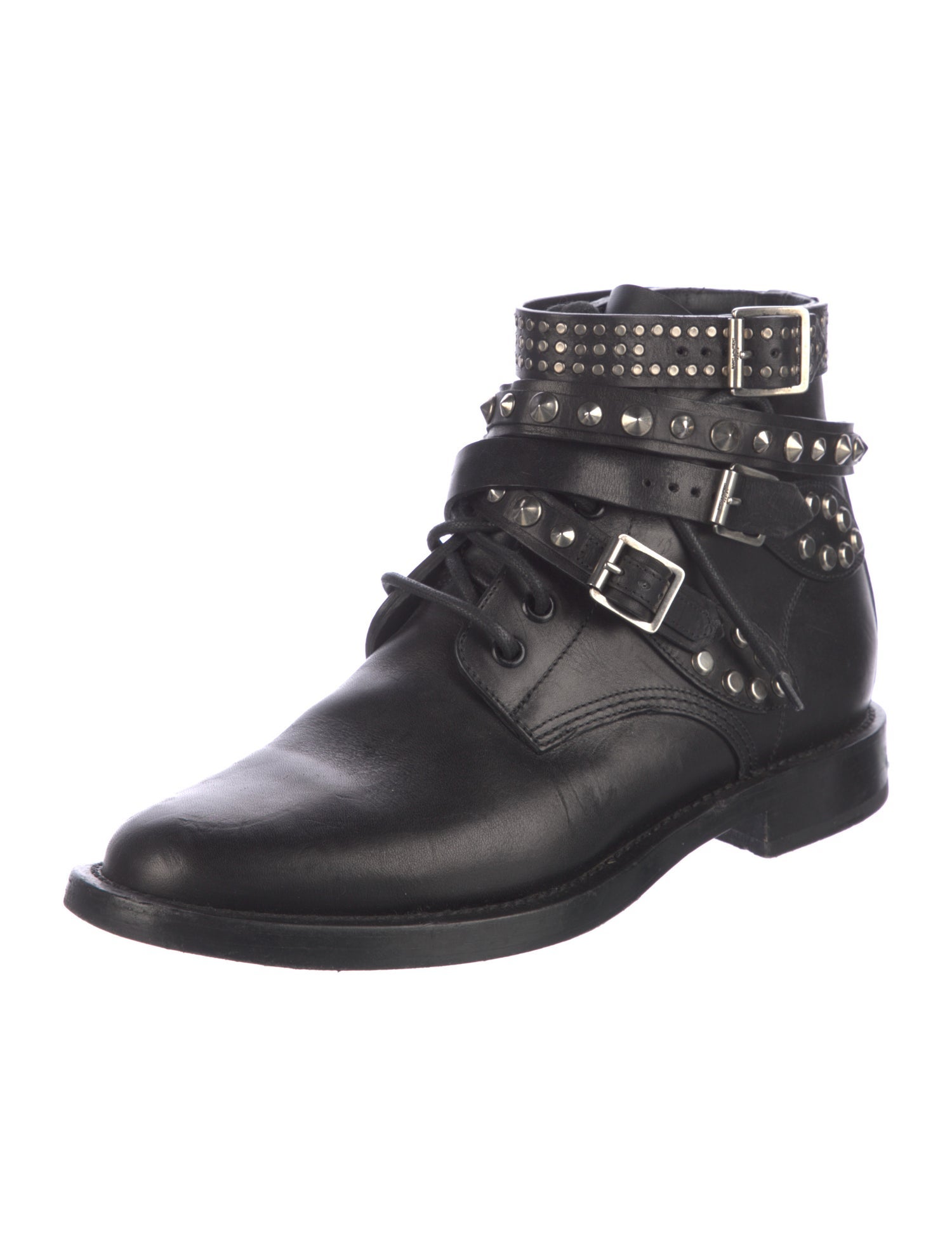 Saint Laurent Leather Studded Accents Combat Boots