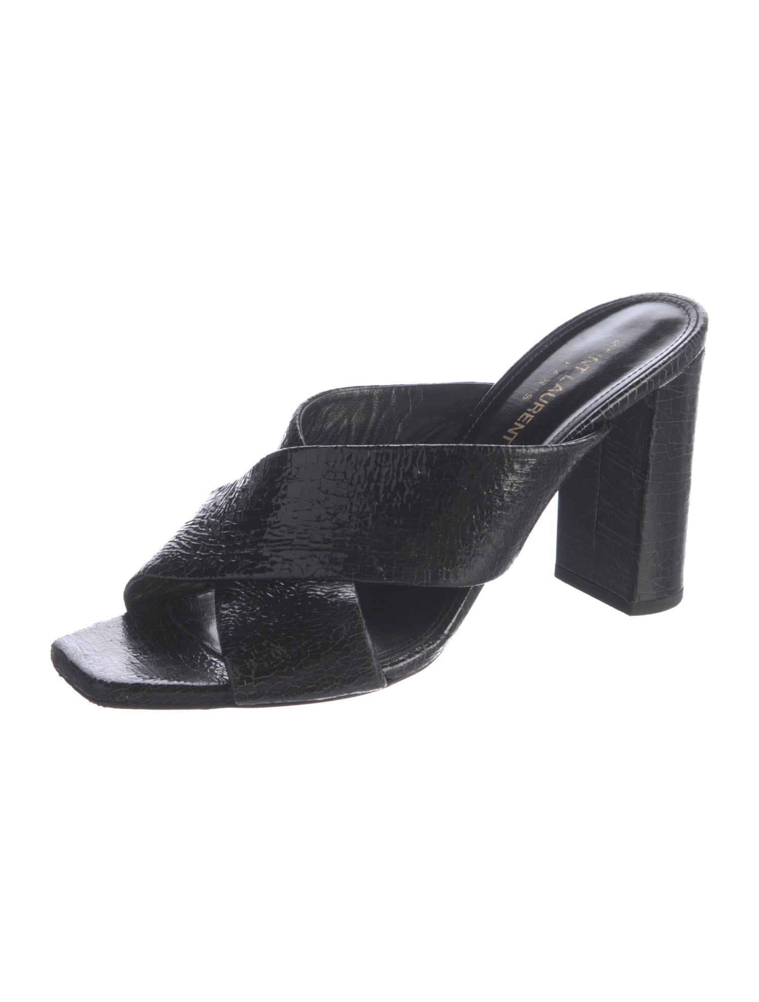 Saint Laurent Embossed Leather Distressed Accents Slides