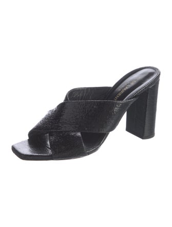 Saint Laurent Embossed Leather Distressed Accents Slides