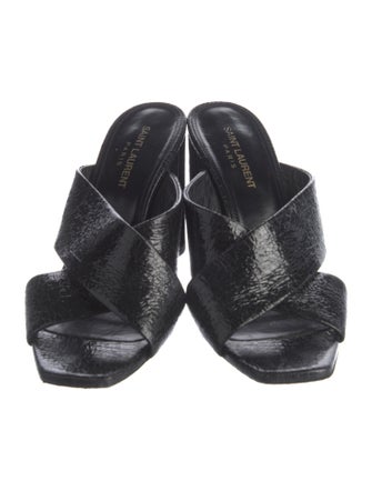 Saint Laurent Embossed Leather Distressed Accents Slides
