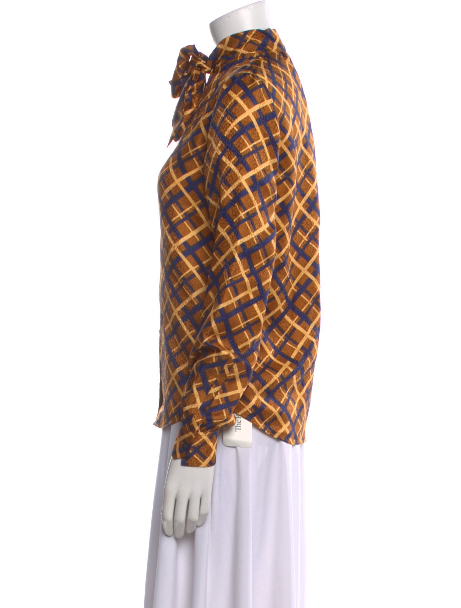 Saint Laurent Silk Plaid Print Button-Up Top