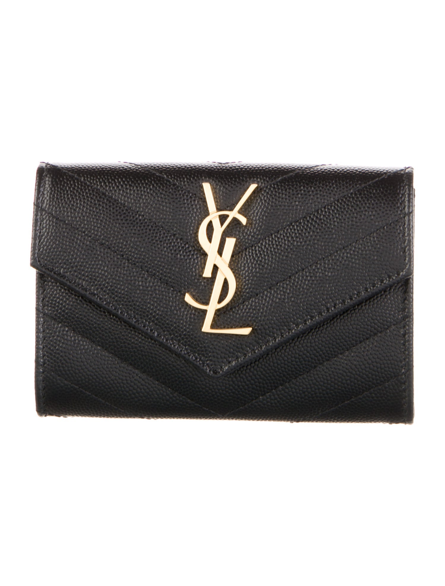 Saint Laurent Small Matelassé Chevron Monogram Envelope Leather Chevron Compact Wallet