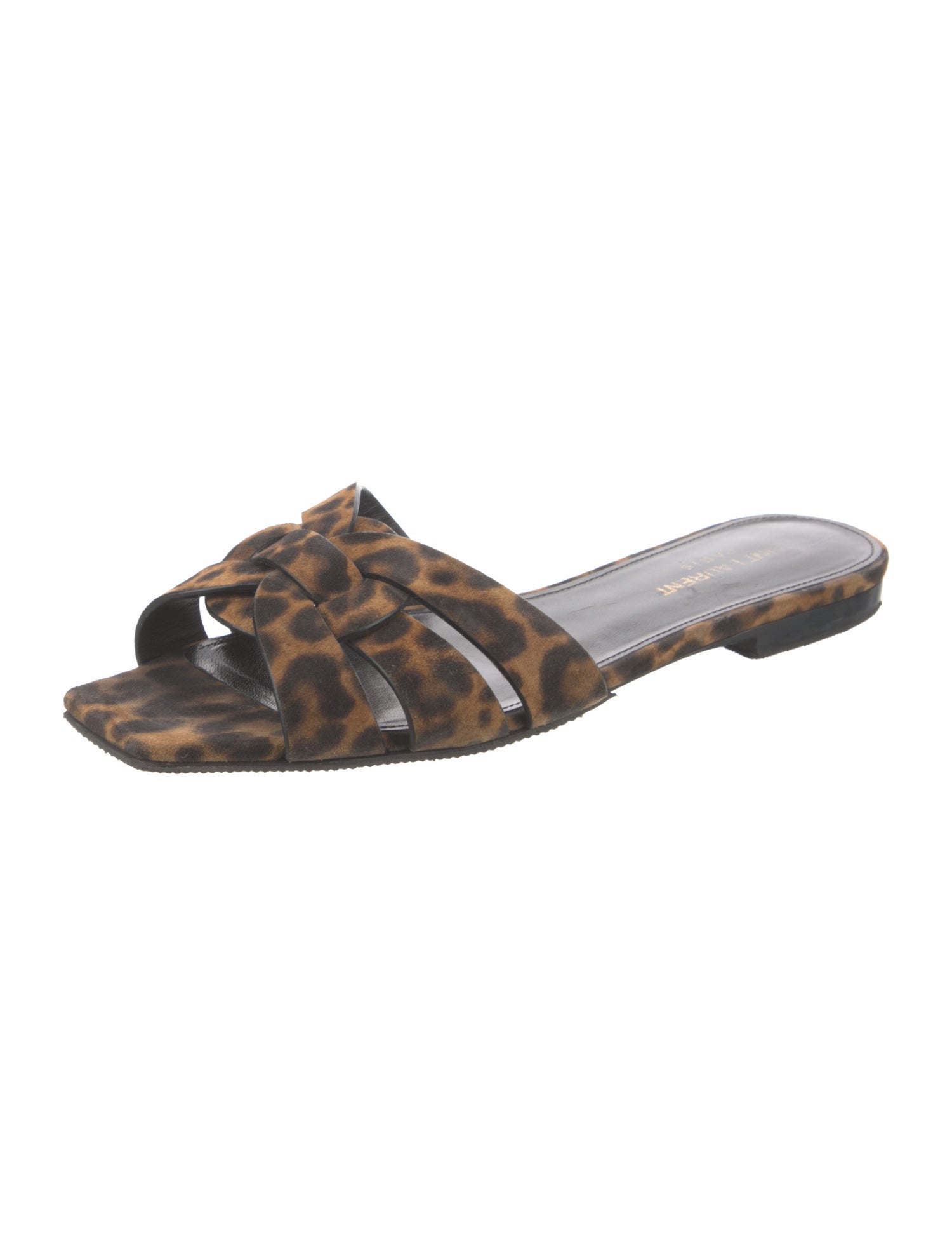 Saint Laurent Suede Animal Print Slides