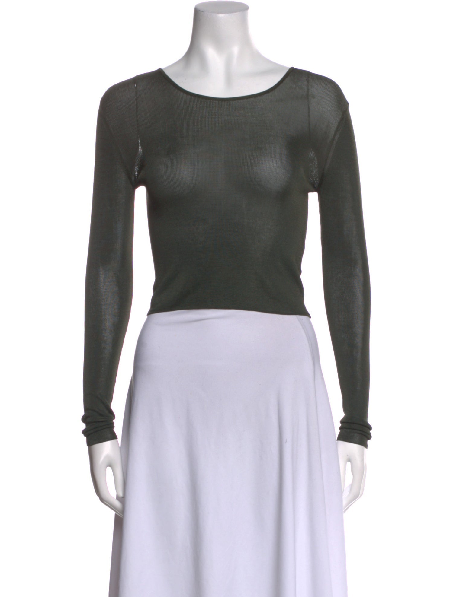 Saint Laurent Scoop Neck Long Sleeve Crop Top