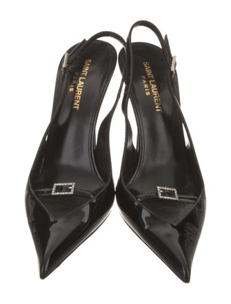 Saint Laurent Patent Leather Crystal Embellishments Slingback Pumps