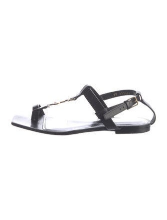 Saint Laurent Signature Logo Leather T-Strap Sandals