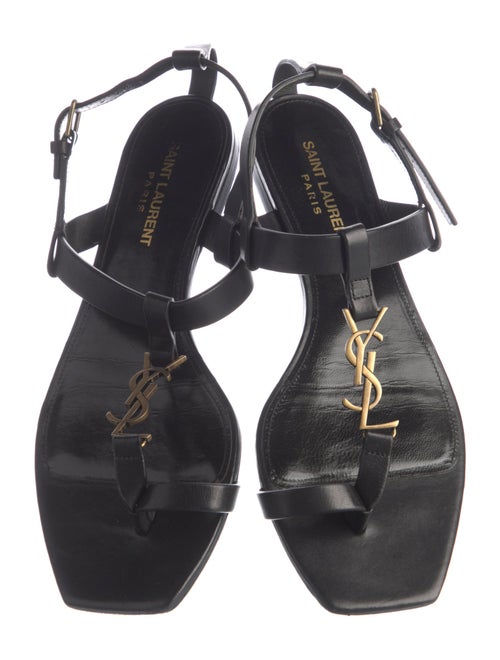 Saint Laurent Signature Logo Leather T-Strap Sandals