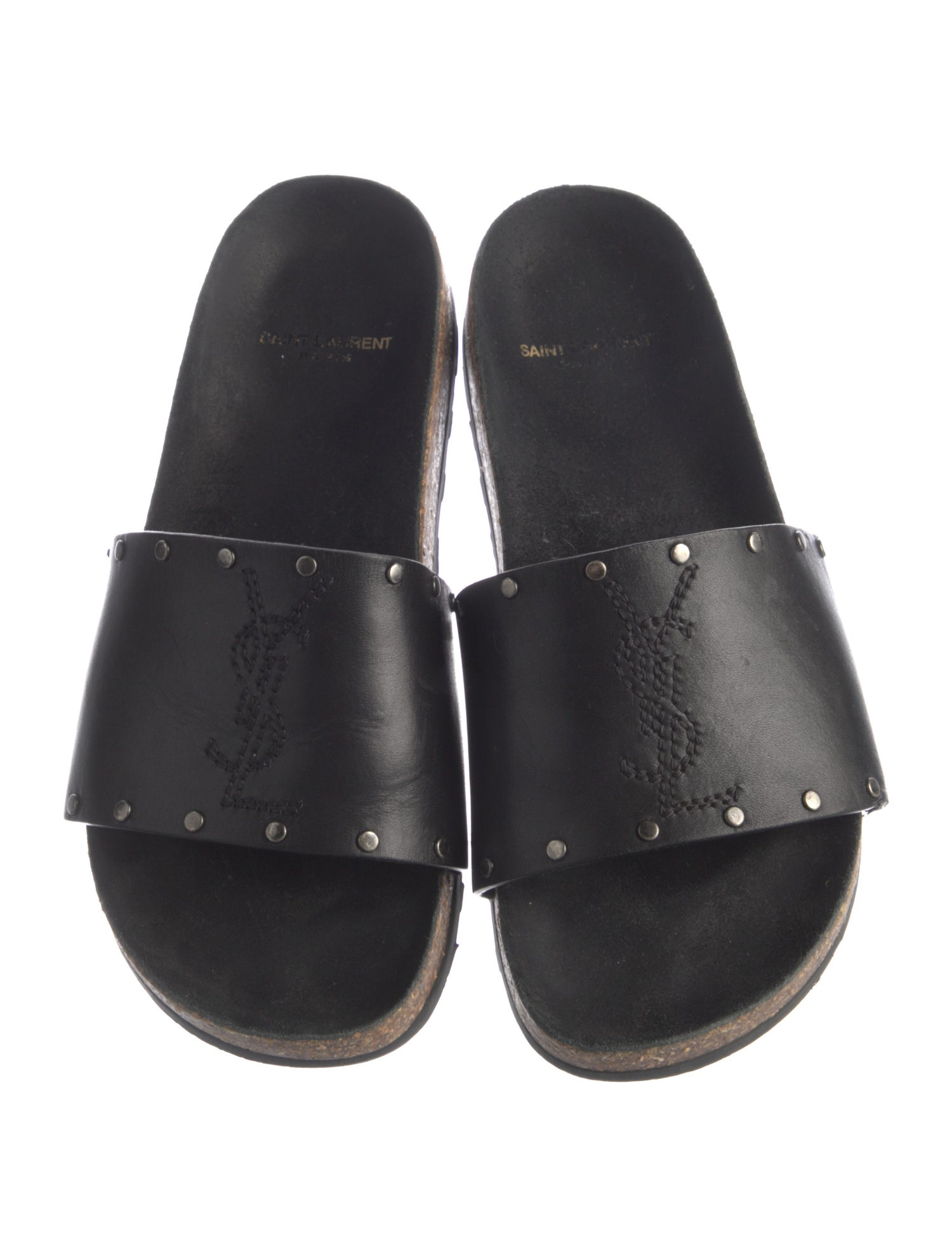 Saint Laurent Leather Studded Accents Slides